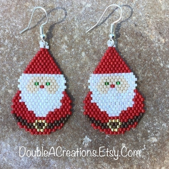 Santa Clause Beaded Earrings, New, Handmade by Me - Picture 2 of 7